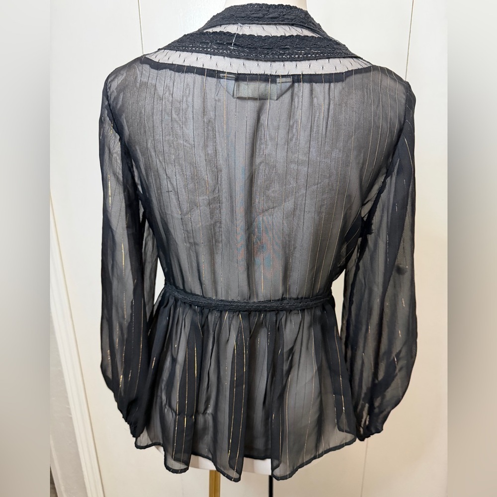 Zara Black Sheer Blouse with Gold Accents - Picture 6 of 10